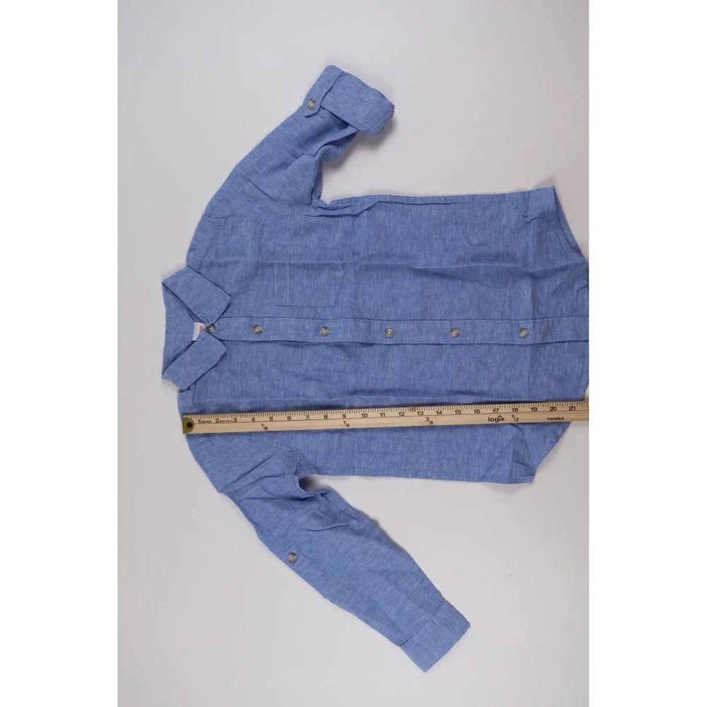 Gymboree Boys Button Down Shirt Blue Solid Size 8 Linen Blend NWT